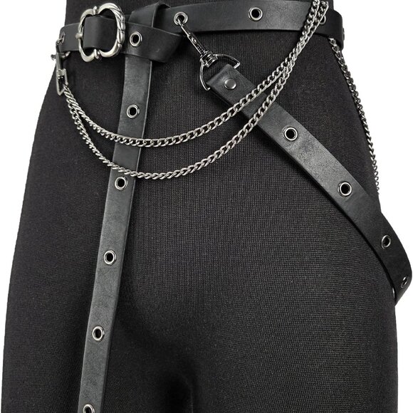 Medieval Faux Leather Chain Belt Vintage Adjustable Skinny for Women Cosplay - Picture 1 of 6